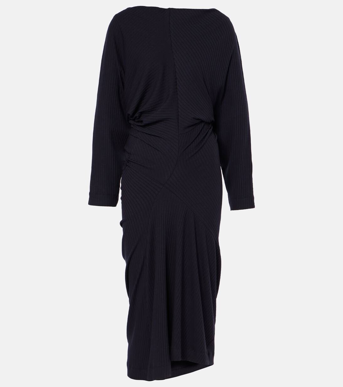 

Платье миди из драпированного джерси Dries Van Noten, темно-синий
