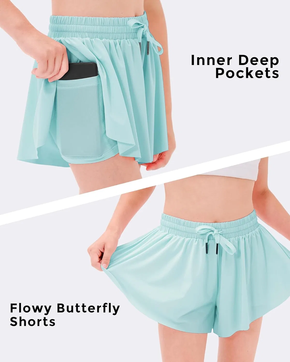 Шорты для девочек Stelle Flowy Shorts с карманами, Light Blue — фото 4