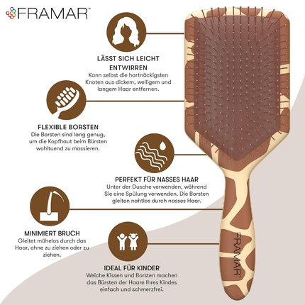 Щетка-лопатка Giraffe - Щетка для длинных волос без выдергивания Framar — фото 2