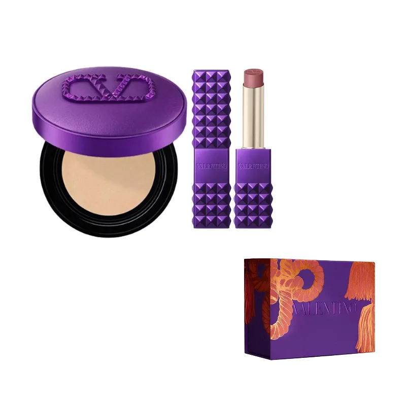 Valentino Новогодний лимитированный набор помады с воздушной подушкой, Two-Piece Set: #LN2 Dewy Air Cushion Wilderness Purple Limited 12g+#125R Stud Lipstick Wilderness Purple Limited 2.3g