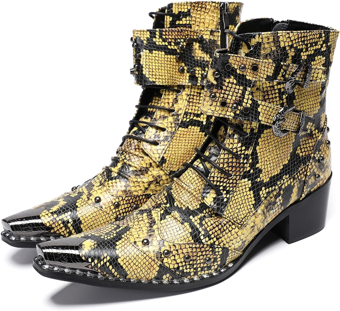 

Мужские ковбойские сапоги Santimon из натуральной кожи - западные праздничные сапоги с металлическим носком и пряжками, Сапоги до середины голени для вечеринок, рок- и мотоциклетные сапоги, желтый