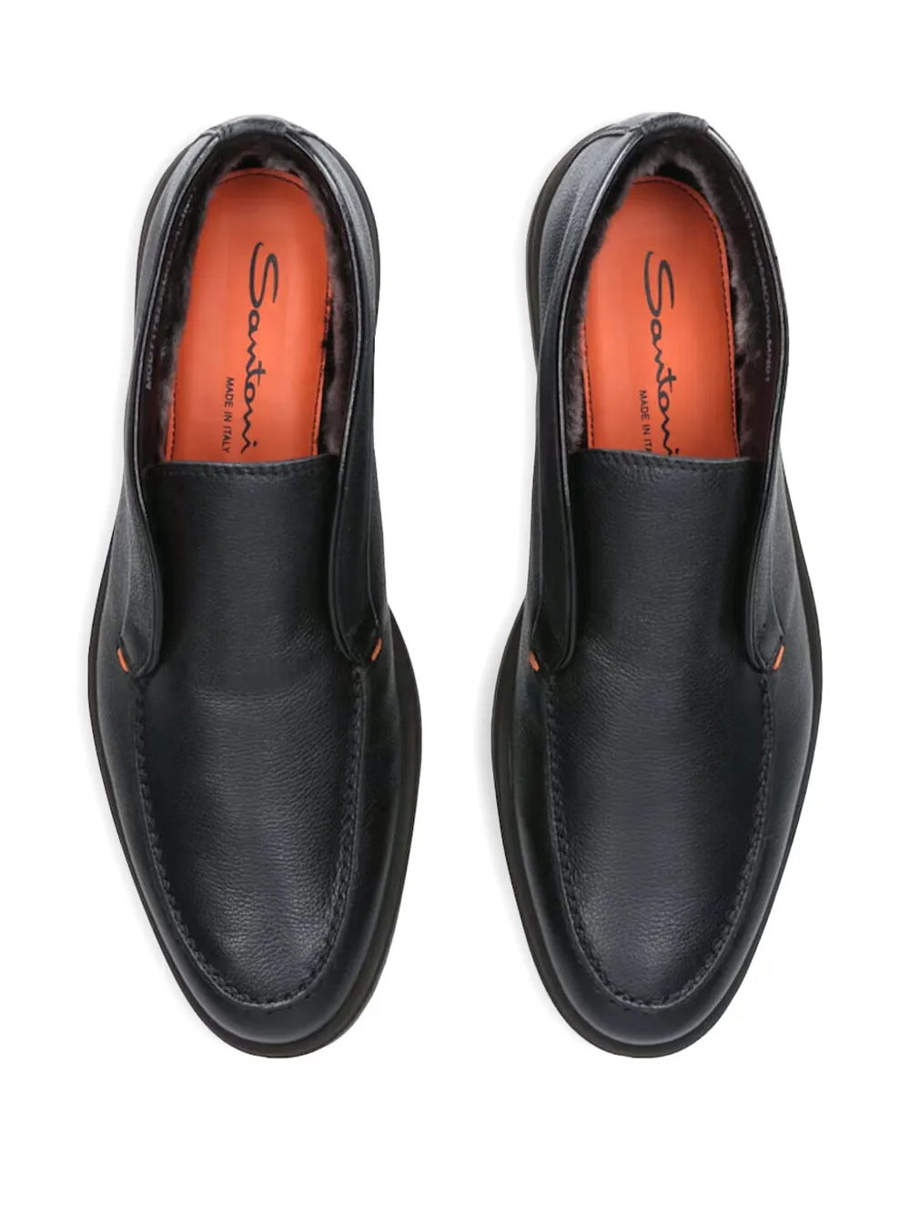 Кожаные лоферы без застёжки Santoni, черный — фото 3