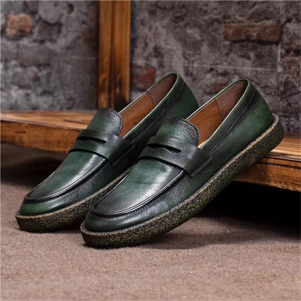 Лоферы кожаные мужские, Moccasin, зеленый DHFIRUFSHLO — фото 2