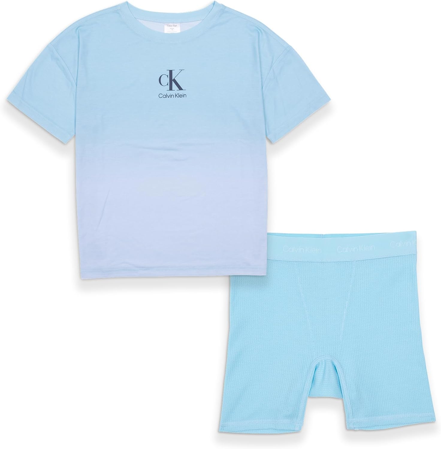 

Рубашка с коротким рукавом и термошортами Calvin Klein для девочек, комплект из 2 предметов, Ck Blue Gradient/Tropical Breeze