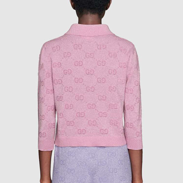 Футболка ss20 gg shiny wool short polo shirt for pink Gucci, розовый — фото 3