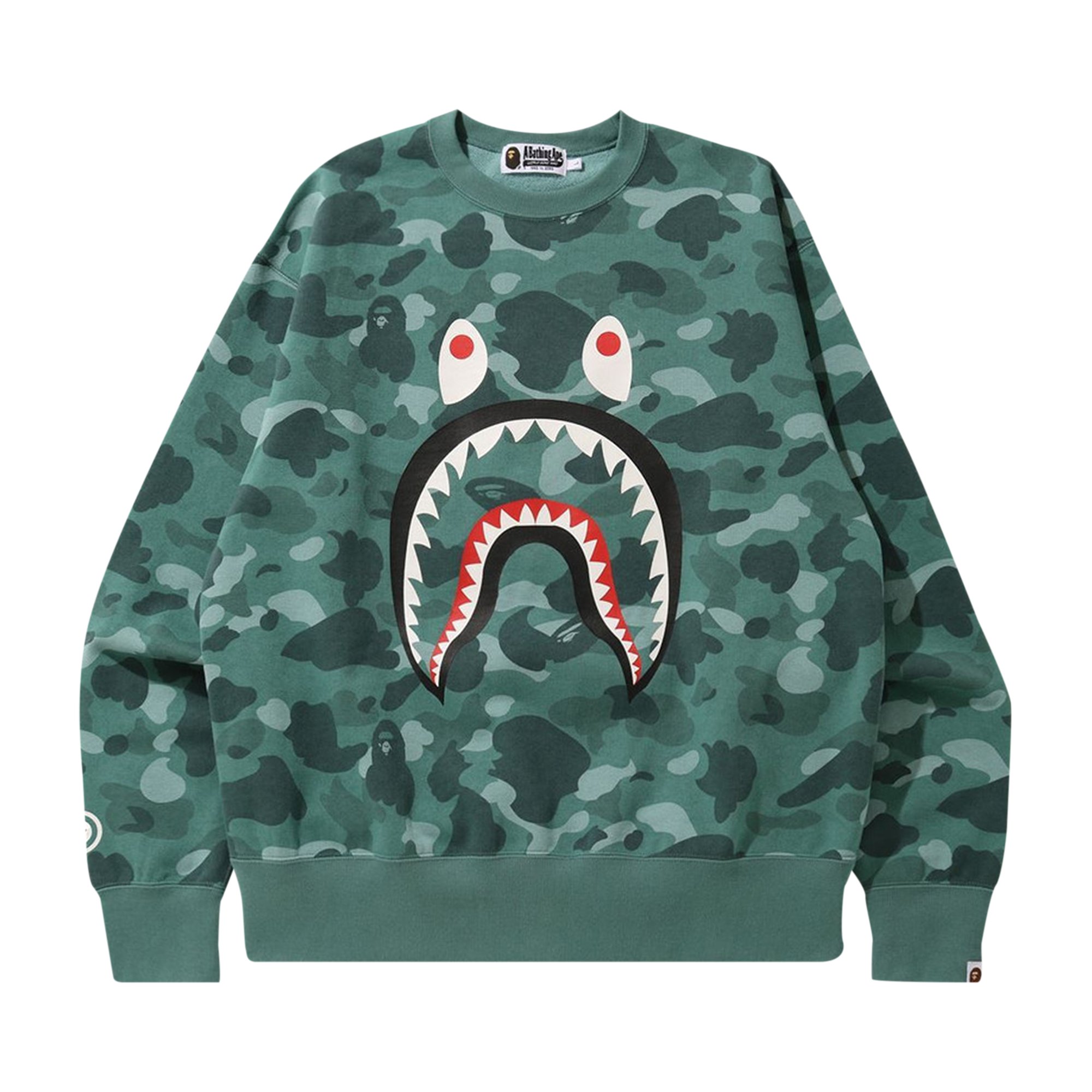 

BAPE Color Camo Shark Свободного кроя с круглым вырезом, зеленый цвет