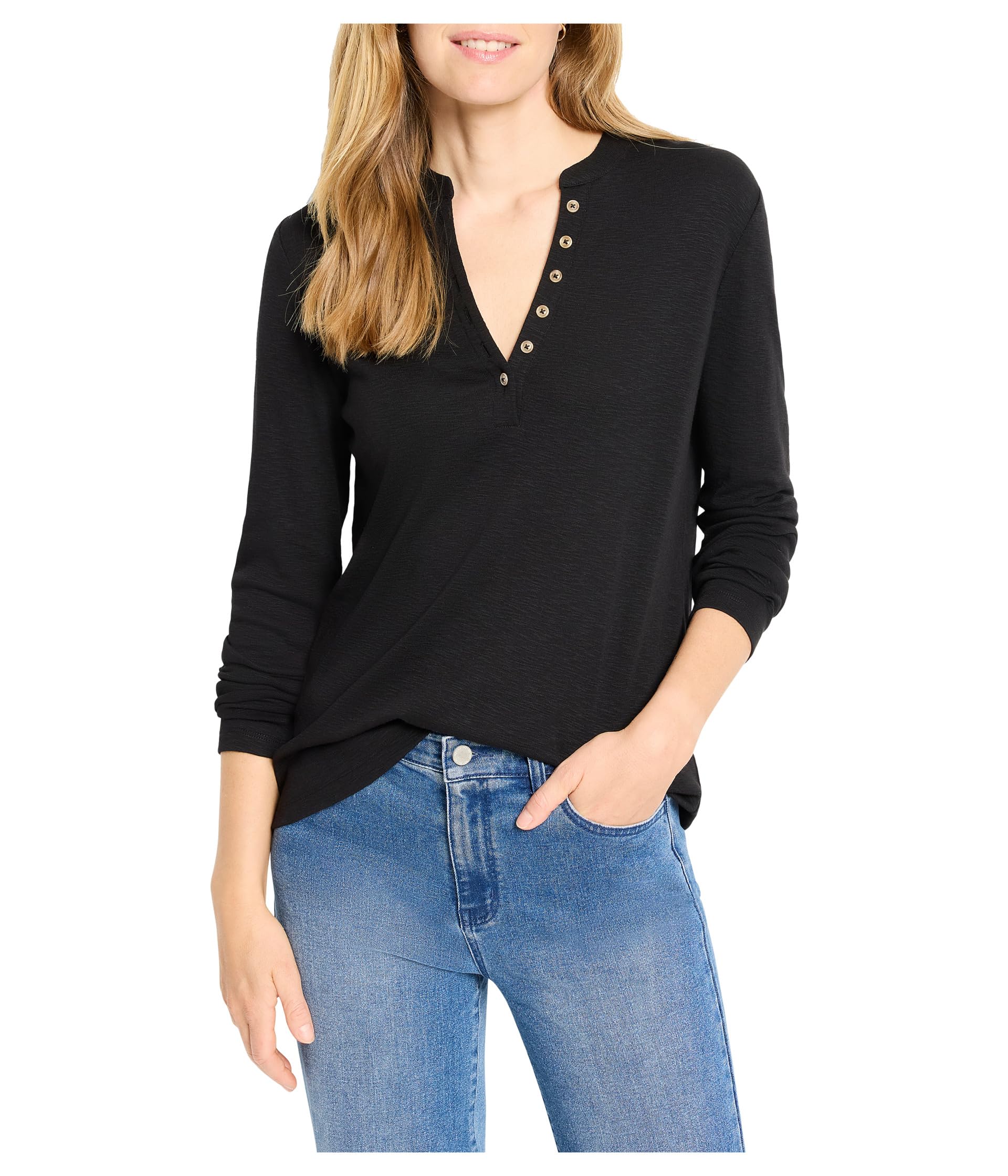 

Футболка NIC+ZOE Long Sleeve Henley Tee, черный оникс