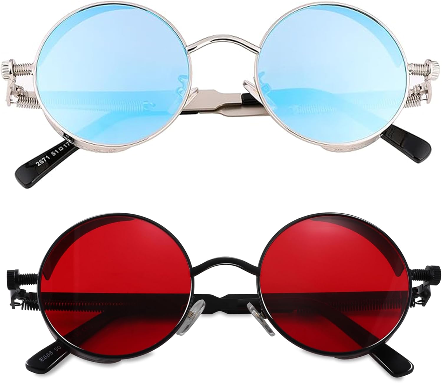 

Солнцезащитные очки FEISEDY в стиле ретро, ​​готика, стимпанк, круглая металлическая оправа, панк-стиль, модель Circle, мужские, B1857, Z2pack (Black/Red + Silver/Blue)