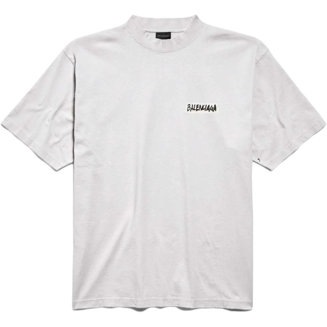 Футболка с логотипом Balenciaga, Distressed White