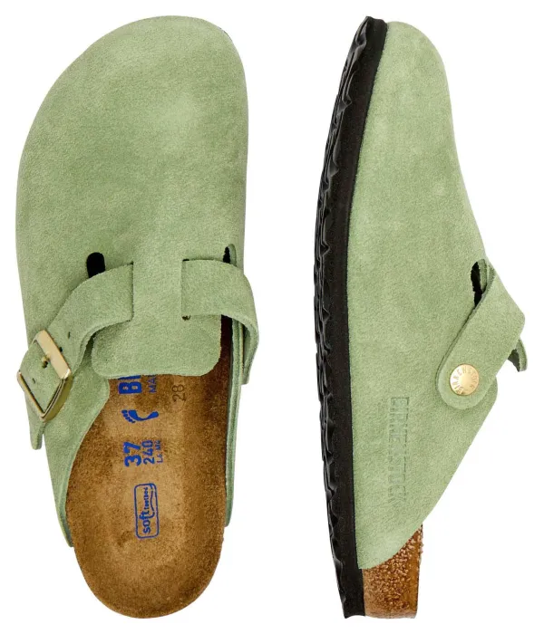 Бостонские мюли, кожаные сандалии Birkenstock, зеленый — фото 4