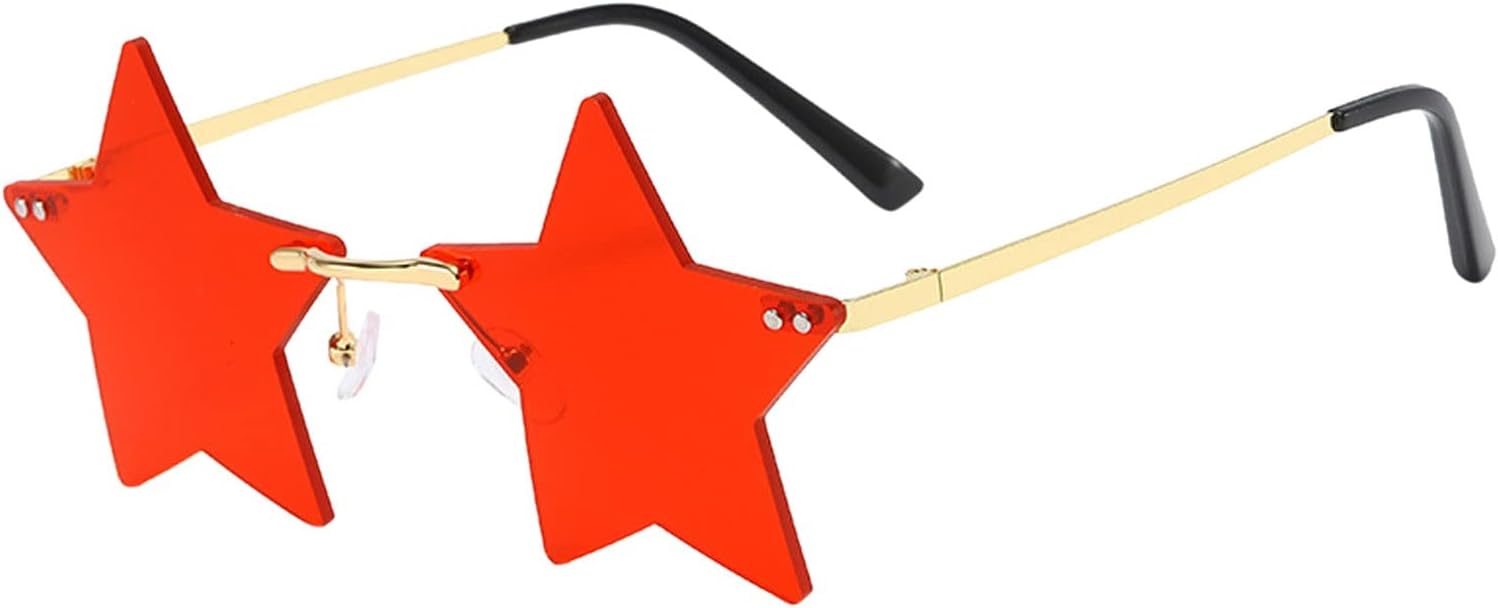 

Спортивные солнцезащитные очки без оправы в форме звезды, ретро-очки для пляжа, светоотражающие, модные женские солнцезащитные очки в стиле 90-х, ретро-очки Generic, Red