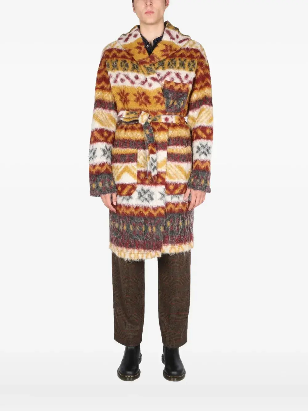 

Пальто с поясом из искусственного меха Engineered Garments, желтый