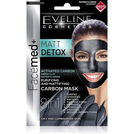 

Eveline Facemed Очищающая матирующая угольная маска 8в1 Mat Detox 2X5мл, Eveline Cosmetics
