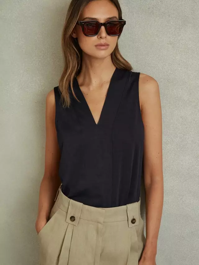 

Топ Reiss Mira Cotton Blend, темно-синий