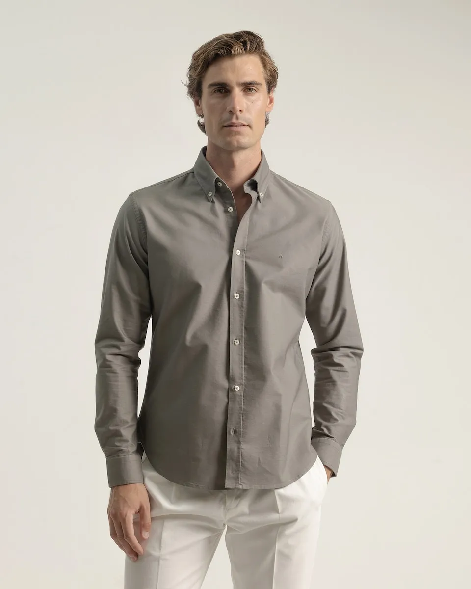 

Мужская повседневная рубашка из хлопка Оксфорд, приталенного кроя PuroEgo, серый