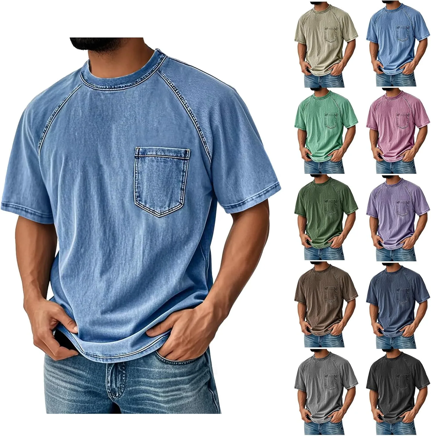 

Винтажная футболка для мужчин с принтом и карманом Thatrich