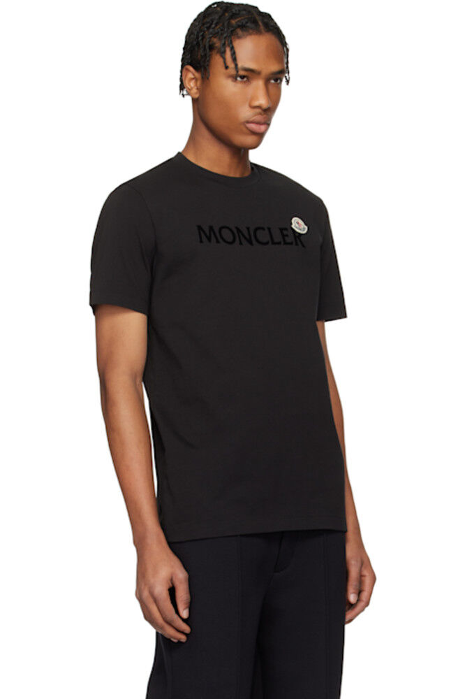 Черная хлопковая футболка с флокированным логотипом Moncler — фото 2