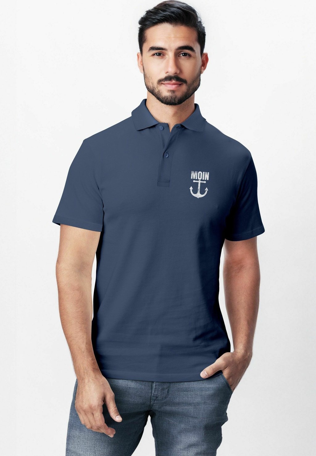 

Рубашка поло MIT MOIN ANKER PRINT – KURZARM Neverless, сине-серый