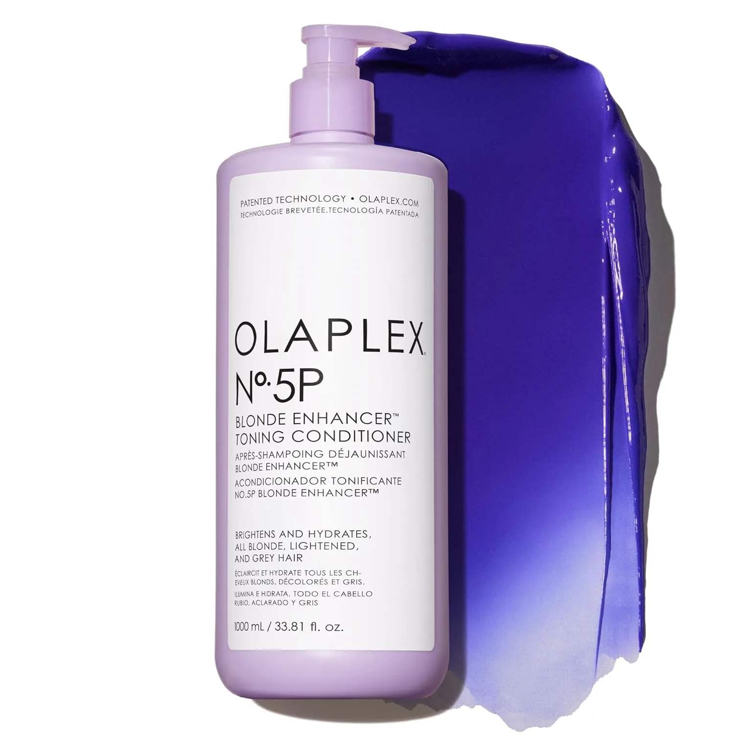 Olaplex Nº.5P Blonde Enhancer Purple Toning Conditioner: нейтрализует желтизну и укрепляет, восстанавливает повреждения и увлажняет волосы для кудрявых, прямых и волнистых 1000 мл (1 шт.), purple