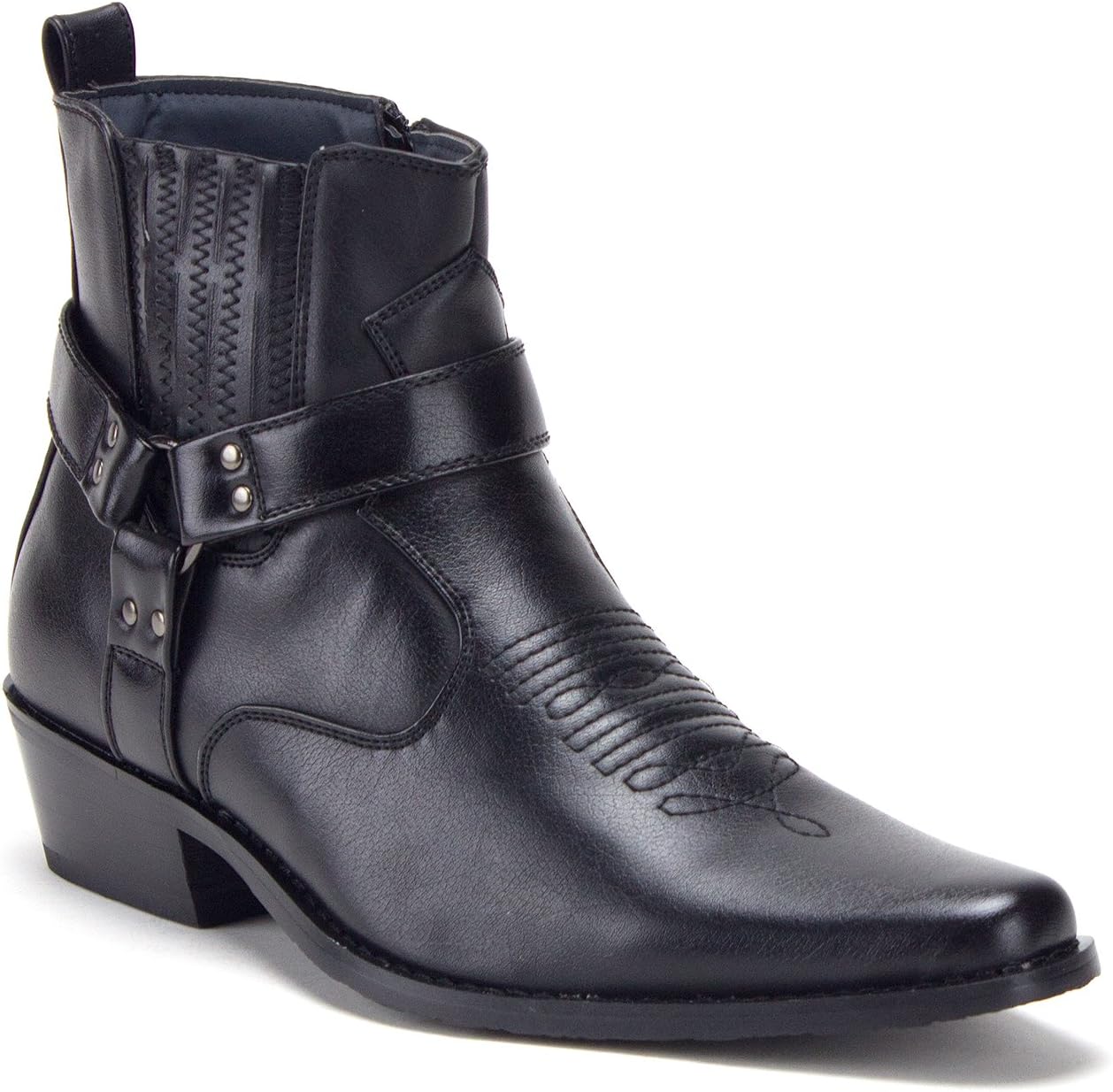 

Мужские ковбойские ботинки Jazame в западном стиле, высокие до щиколотки, для мотоциклистов, с заостренным носком, мото-ботинки с перекрестным дизайном и пряжкой Jazamé, черный