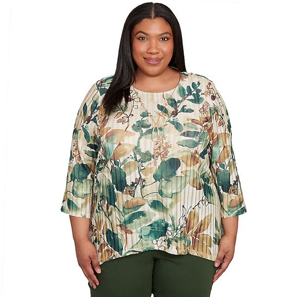 

Топ Plus size с асимметричным краем и принтом в виде листьев, с цепочкой Alfred Dunner