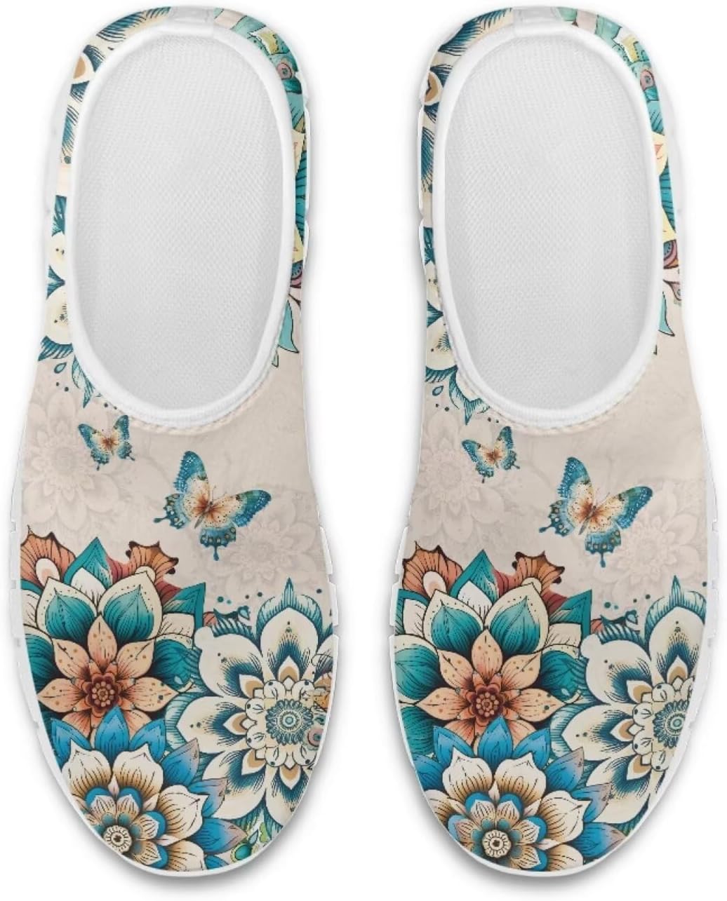 

Кроссовки Chaqlin с низким вырезом, без шнурков, повседневные, для бега, ходьбы и тенниса, модные лоферы для женщин и мужчин, широкие с мягким носком, сетчатые кроссовки, Boho Floral Butterfly