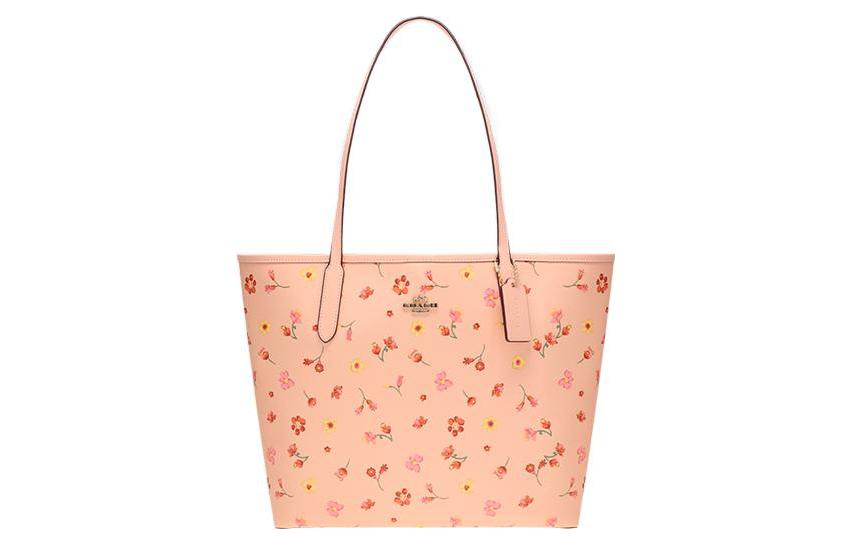 

COACH Городская сумка tote из ПВХ с кожей, шоппер, женская сумка через плечо, розовый пэчворк с цветочным принтом