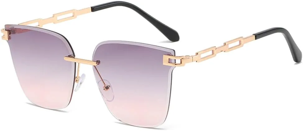 

Женские солнцезащитные очки без оправы «кошачий глаз», очки с градиентными линзами, солнцезащитные очки из алюминиевого сплава для женщин generic, Grey Pink