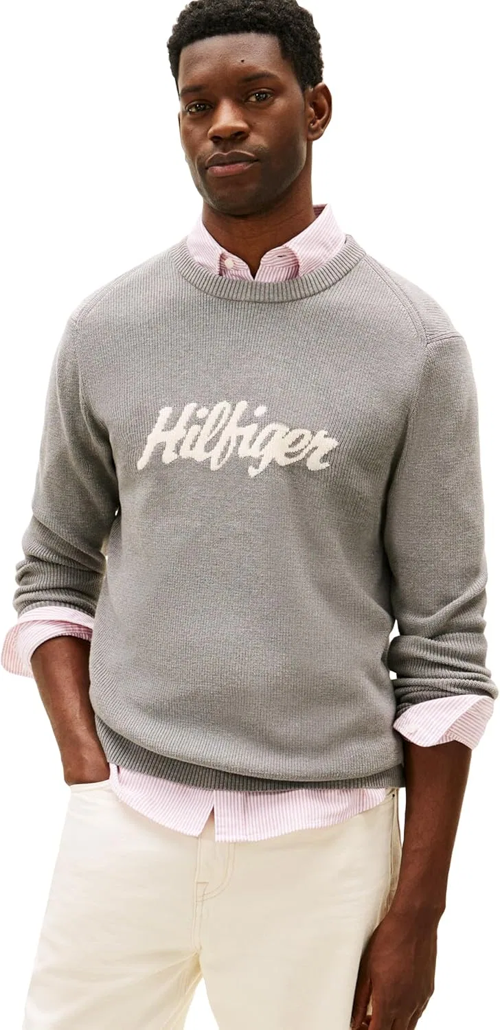 Tommy Hilfiger мужской легкий свитер-пуловер с принтом из хлопка, серый