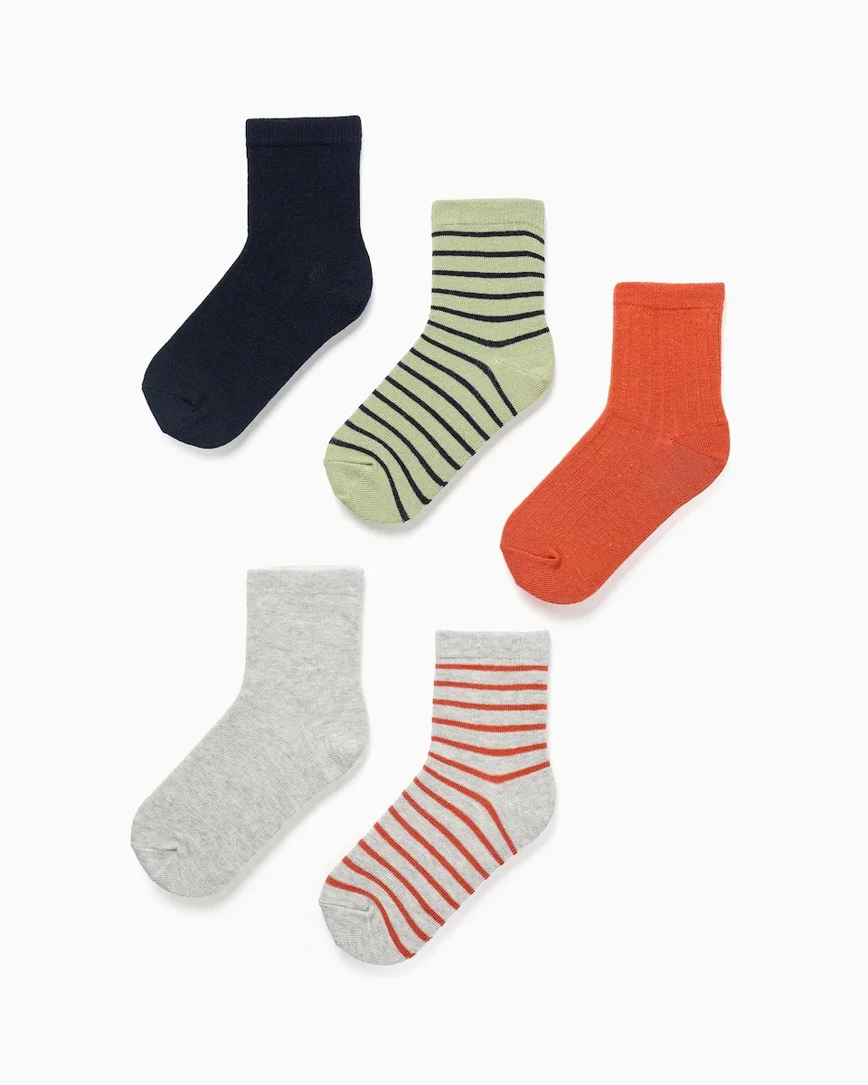 

Набор из 5 детских вязанных носков с полосками/однотонные Zippy, темно-синий