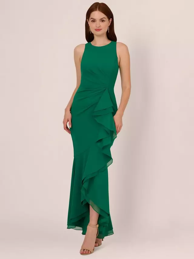 

Платье Adrianna Papell Ruffle Crepe Halterneck, цвет radiant/emerald