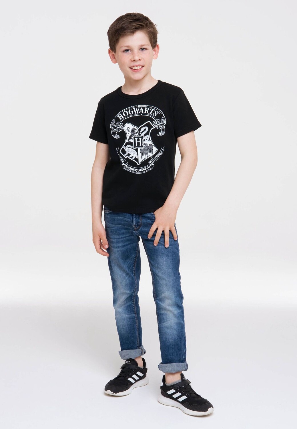 Футболка Детская Гарри Поттер - Логотип Хогвартса (белая) LOGOSHIRT, черный — фото 2