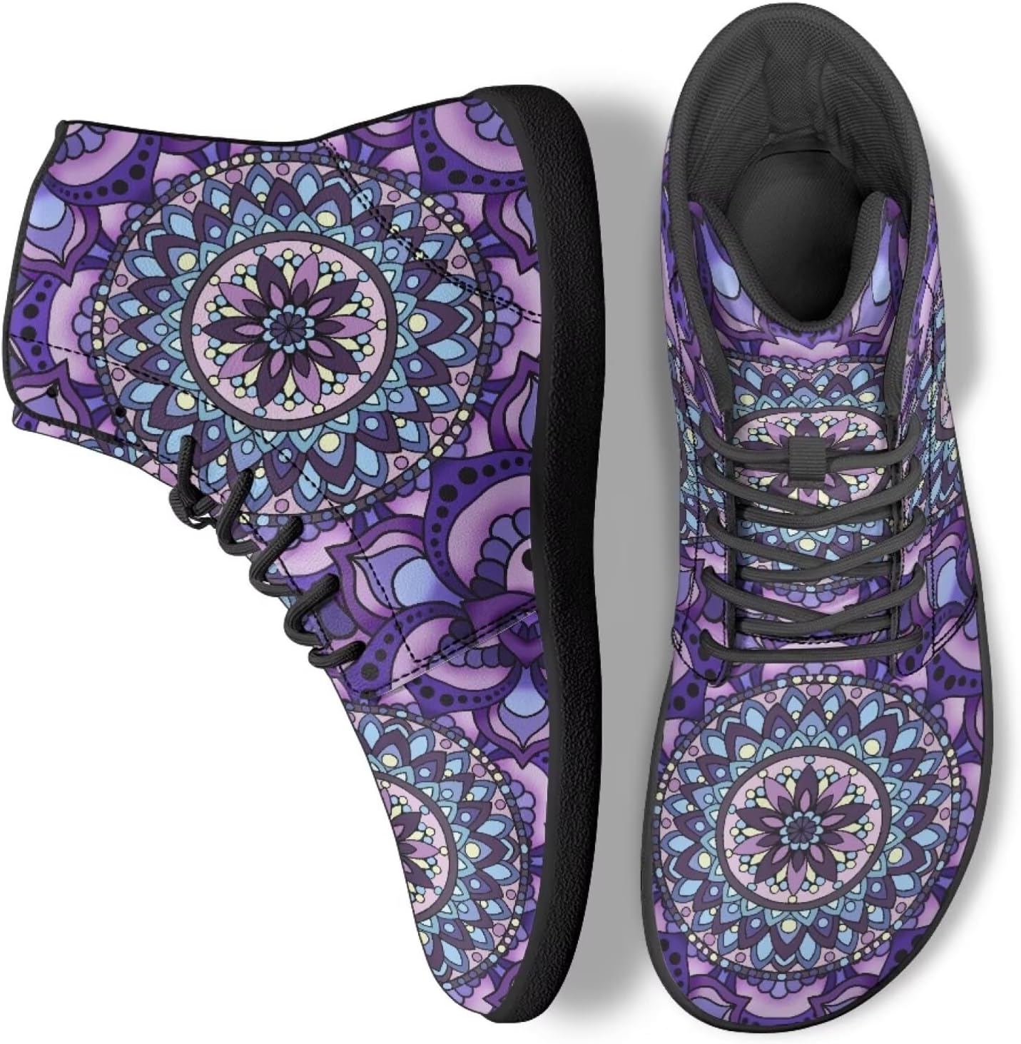 

Кроссовки Boho Mandala с цветочным узором для женщин и мужчин, с высоким верхом из PU кожи, для работы и ходьбы Ecaestolph, фиолетовый