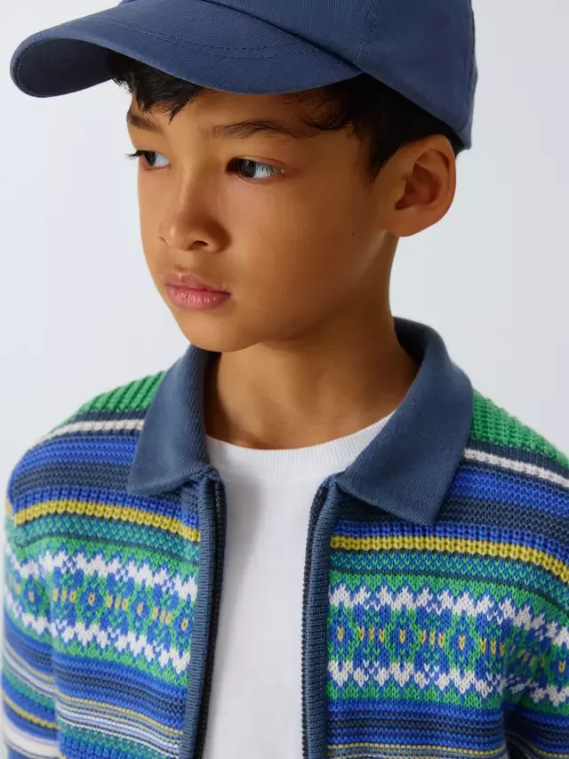 Детский кардиган Fair Isle на молнии, синий, зеленый, красный John Lewis — фото 2