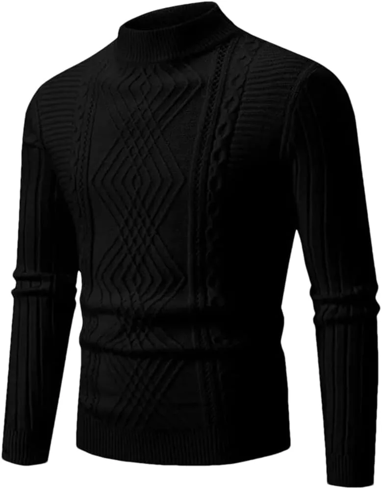 Мужской свитер с высоким воротником, длинный рукав, Slim Fit
