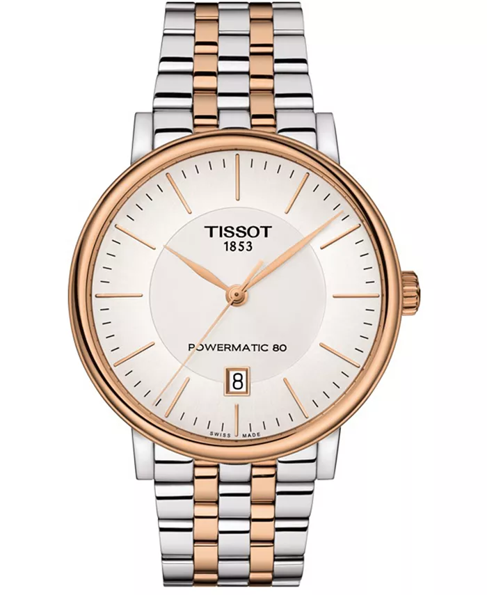 

Мужские швейцарские автоматические часы T-Classic Carson Powermatic 80 с двухцветным браслетом из нержавеющей стали, 40 мм Tissot