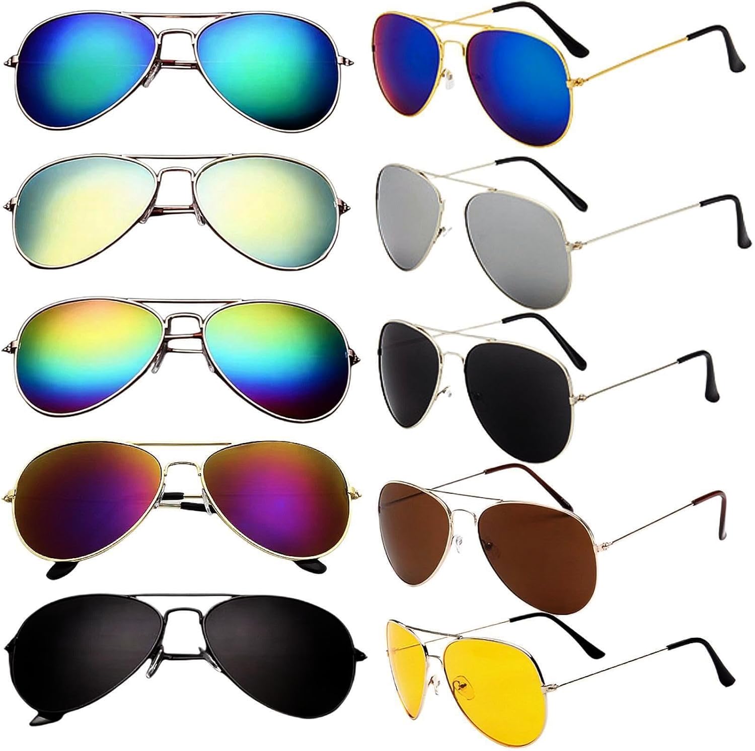 

Набор из 10 ретро-солнцезащитных очков-авиаторов для женщин и мужчин, зеркальные плоские линзы, защита от УФ-излучения UV400, унисекс — классический набор для вечеринок, пляжа и вождения NLEYANB, Colourful