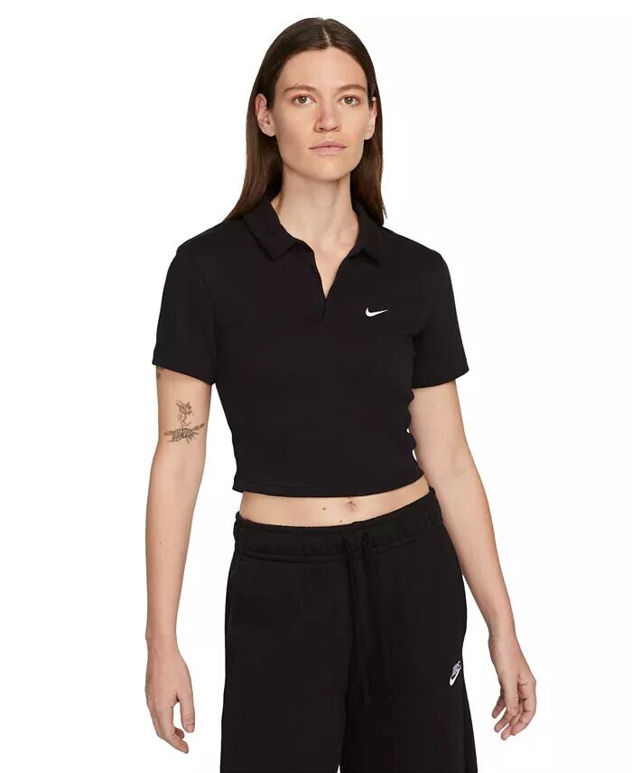 

Женская спортивная одежда Футболка-поло с короткими рукавами Essential Nike, черный