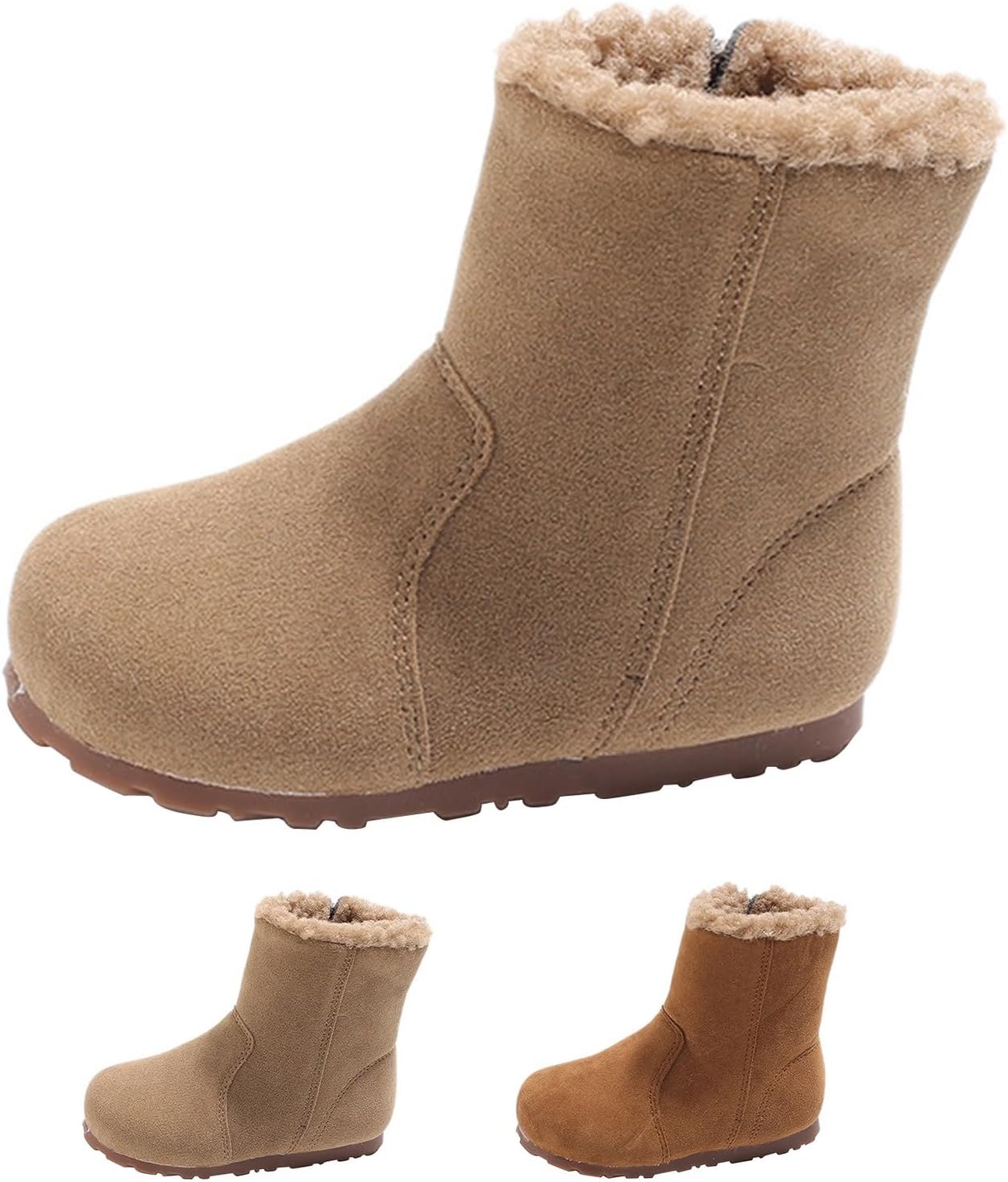 

Детские зимние сапоги для девочек, утепленные шерпой, замшевые ботильоны на щиколотку, подростковые, с нескользящей подошвой, для прогулок на улице, повседневная милая обувь Generic, Khaki