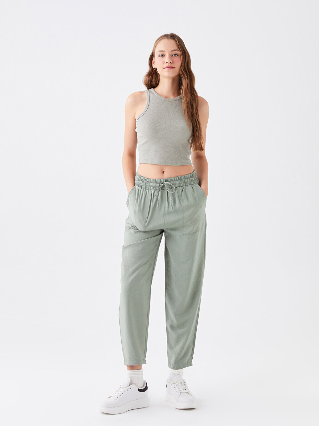 

Удобные женские брюки льняного цвета с эластичной резинкой на талии LCW Casual, светлый хаки