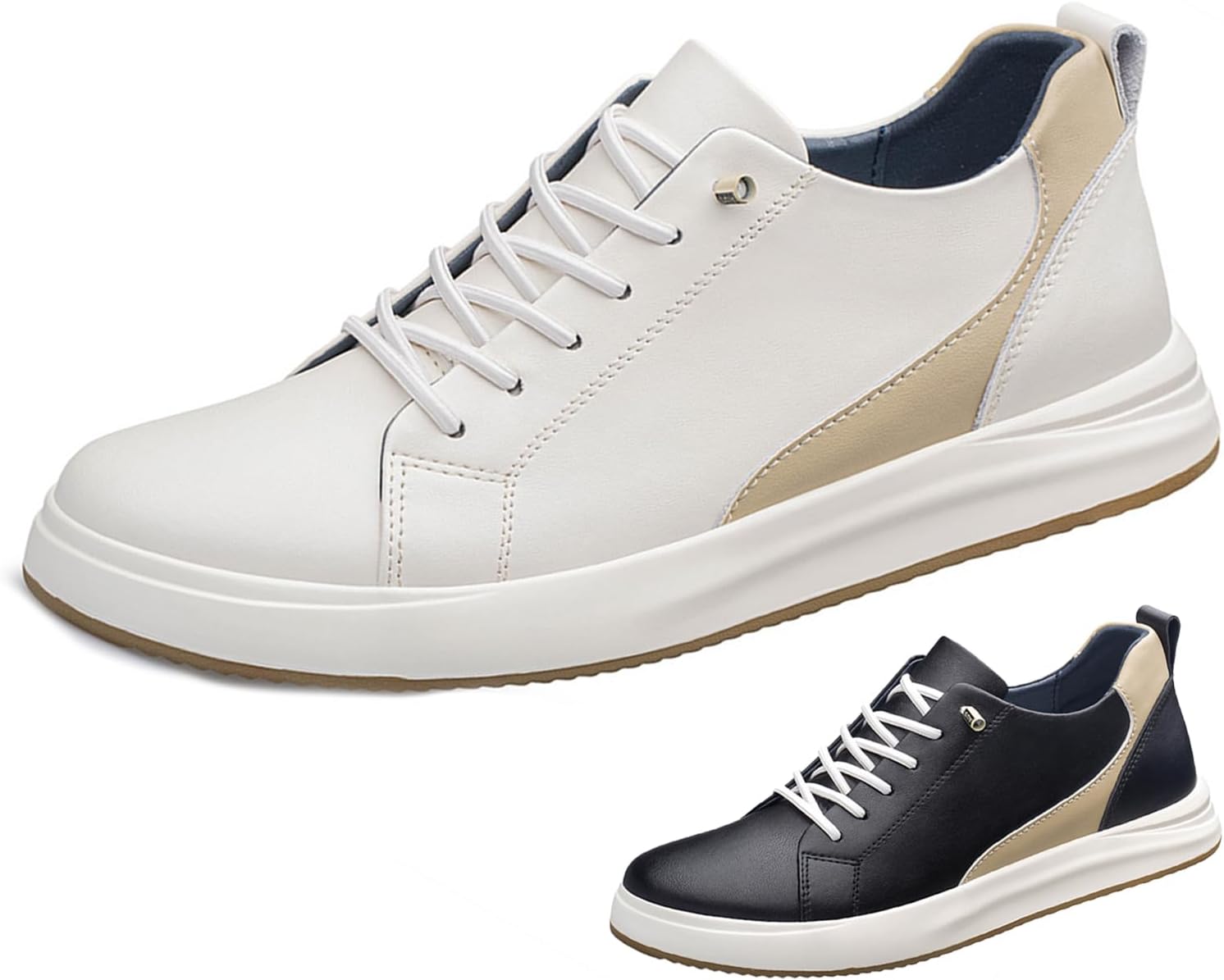 

Мужские кожаные кроссовки без шнурков, модные легкие с круглым носком, мягкой подошвой, удобные для ходьбы с эффектом увеличения роста, классические деловые обувь оксфорды Etoryoox, белый