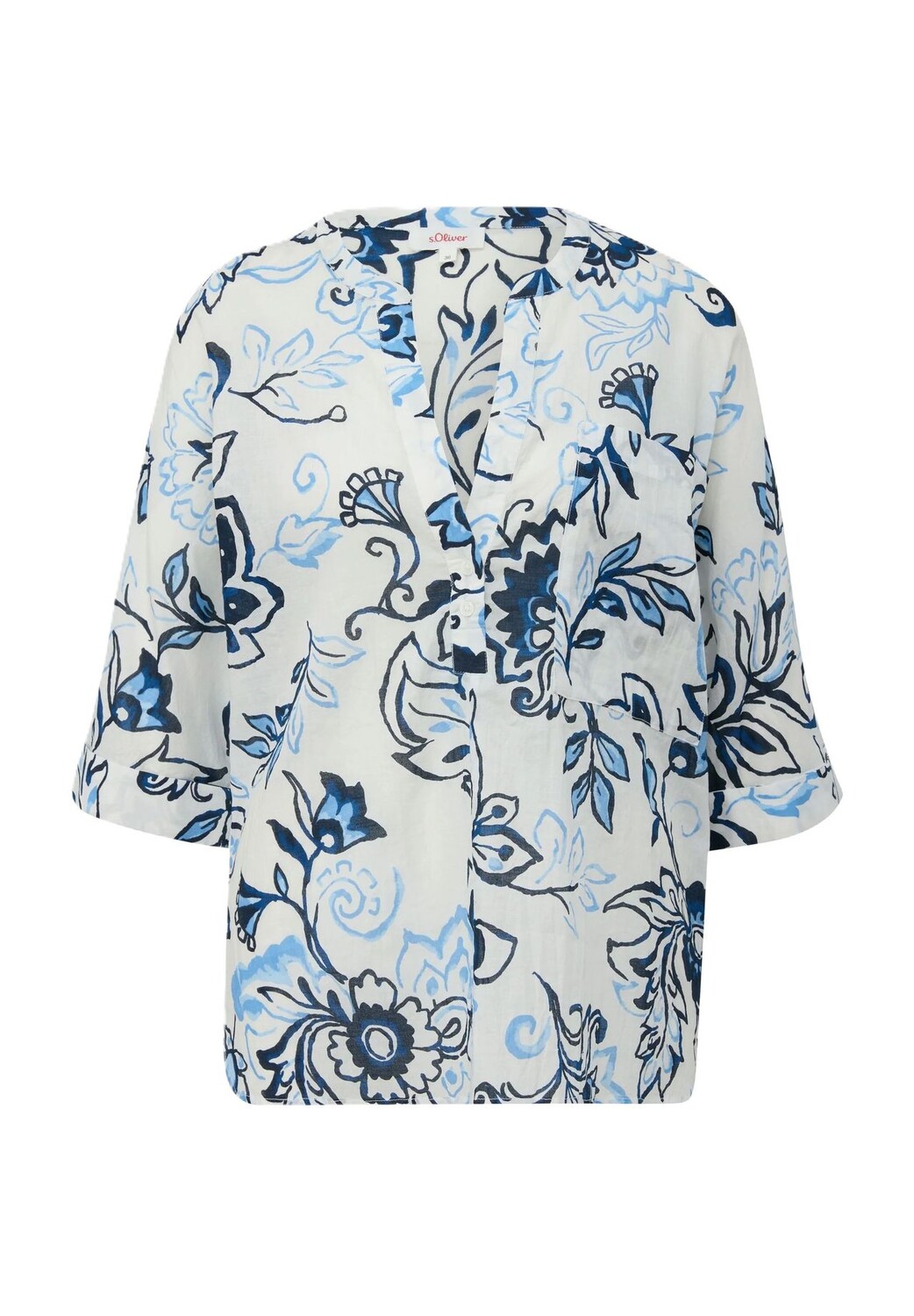 

Блузка-рубашка, разрез горловины, рукава 3/4, женская S.Oliver, цвет 02a4 White