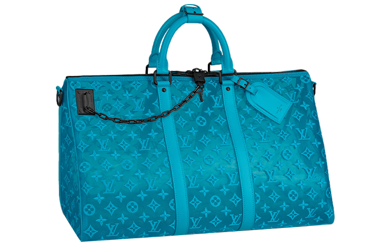 LOUIS VUITTON Кожаная дорожная сумка Keepall Triangle Monogram Mesh 50 цвета бирюзовый — фото 4