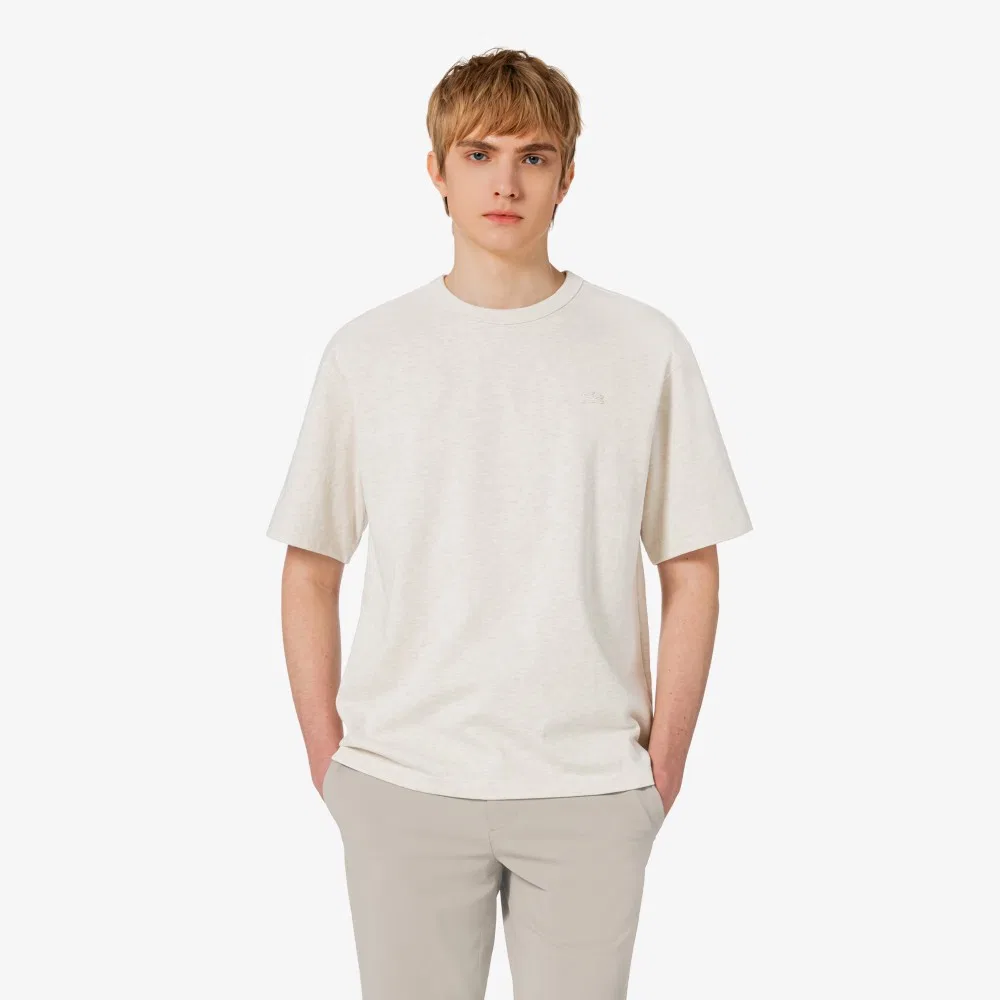 Мужская базовая футболка из плотного джерси, кремовая, от Lacoste