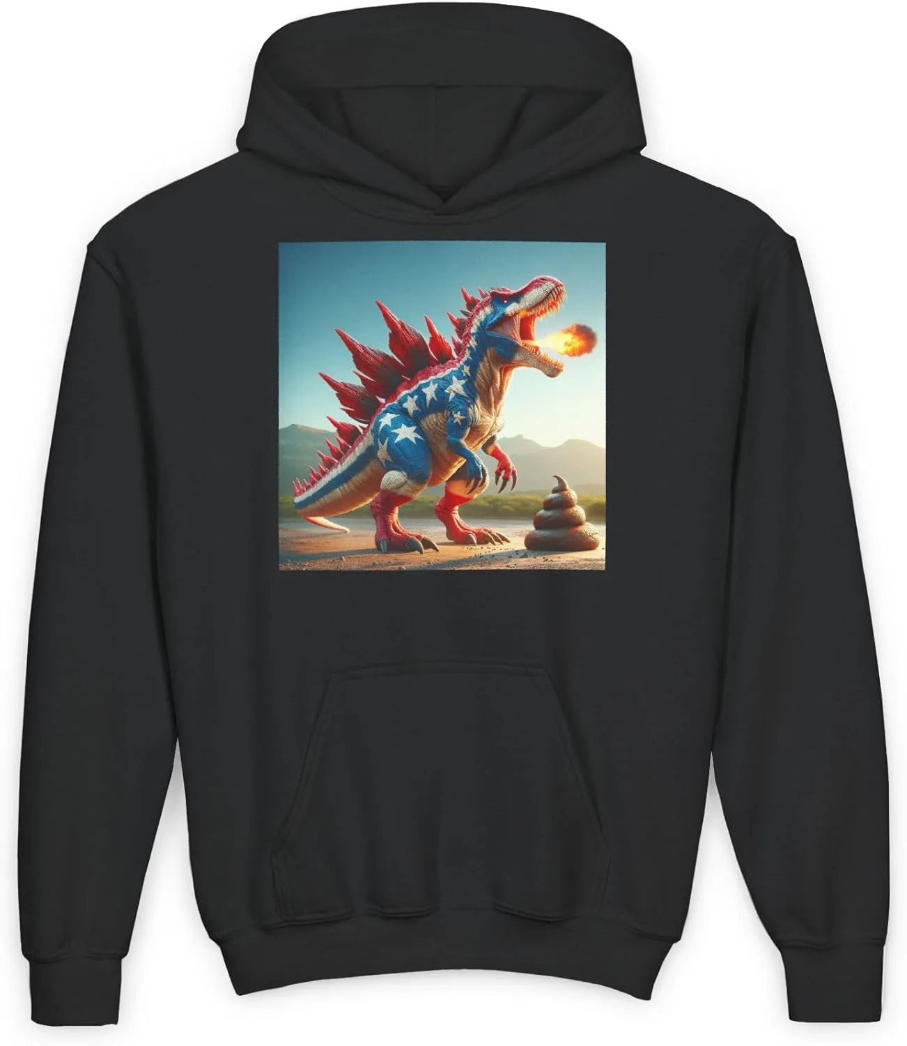 Толстовка с капюшоном Youth Heavy Blend - Stars & Stripes Dinosaur GENERIC, черный