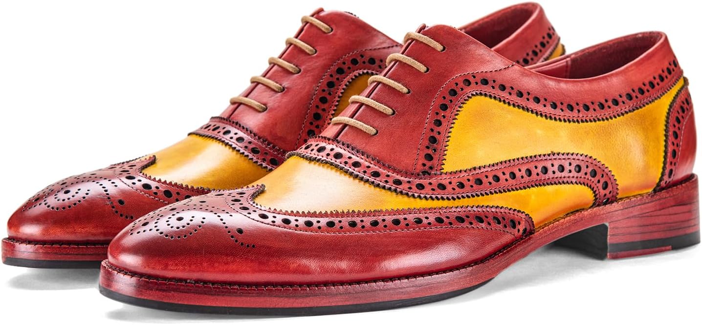 

Мужские туфли оксфорды Lethato Wingtip Brogue ручной работы из натуральной кожи с шнуровкой, красный