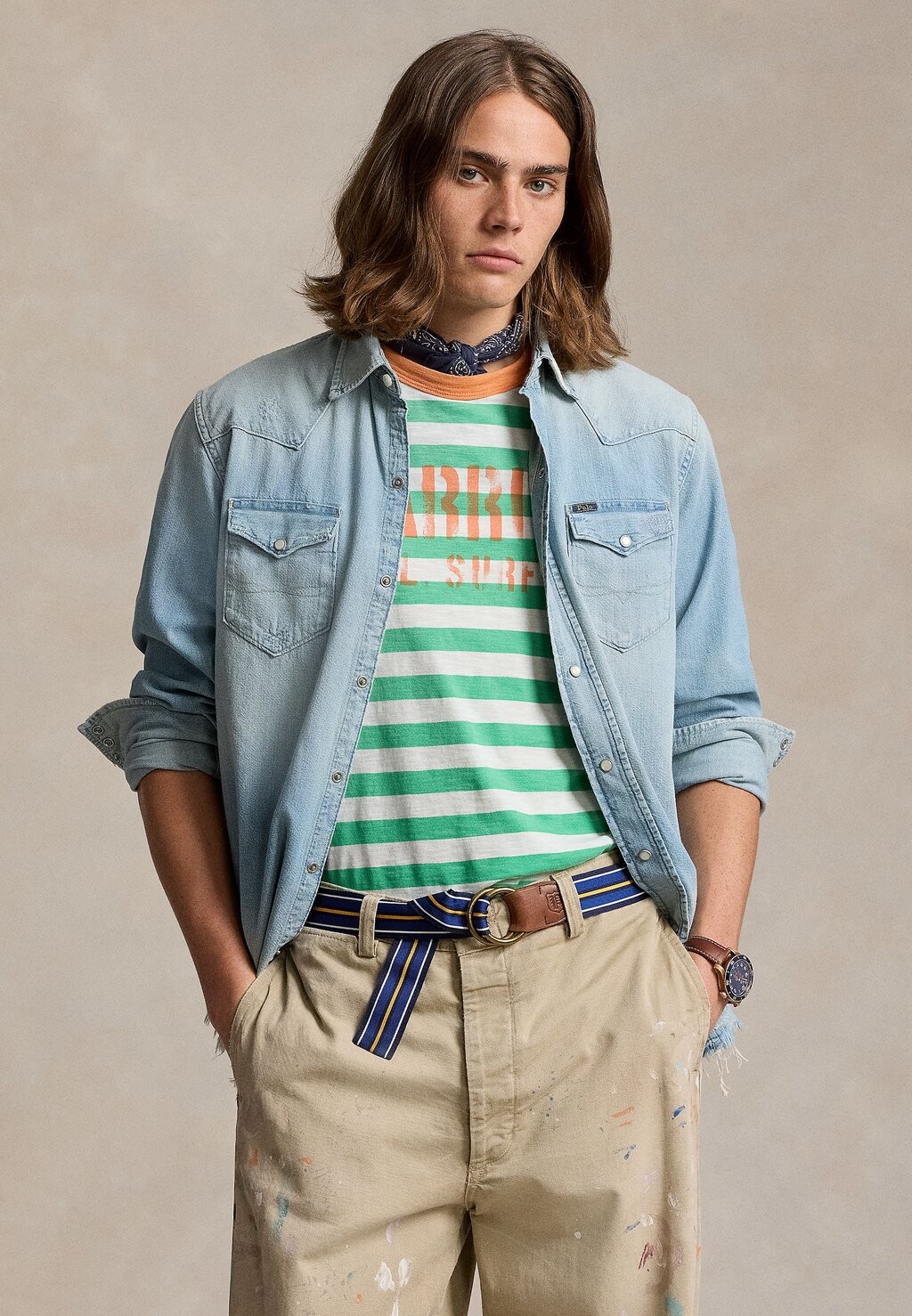 

Рубашка DISTRESSED DENIM WESTERN SHIRT Ralph Lauren, светло-голубой деним
