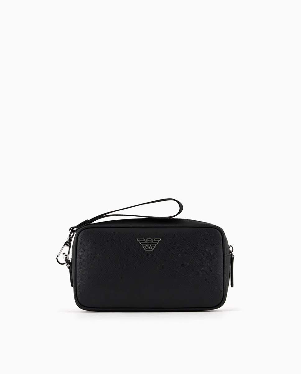 

Мужская косметичка из сафьяновой кожи с логотипом Emporio Armani, черный