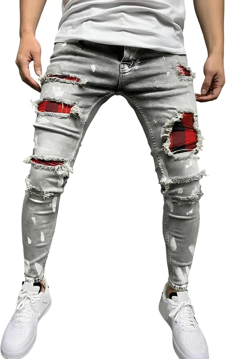 Джинсы, потертые, Slim Fit, серые
