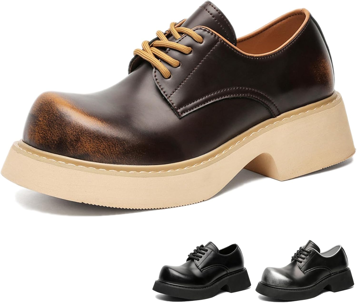 

Мужские ретро туфли оксфорды на платформе с массивным каблуком, широким закругленным носком, классической шнуровкой, удобные, с эффектом увеличения роста, нескользящие, для свадьбы, бизнеса, официальных мероприятий и вечеринок Adkgbe, коричневый